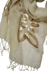 Stola in lino fiori beige