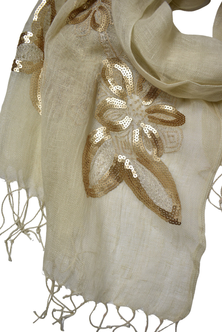 Stola in lino fiori beige